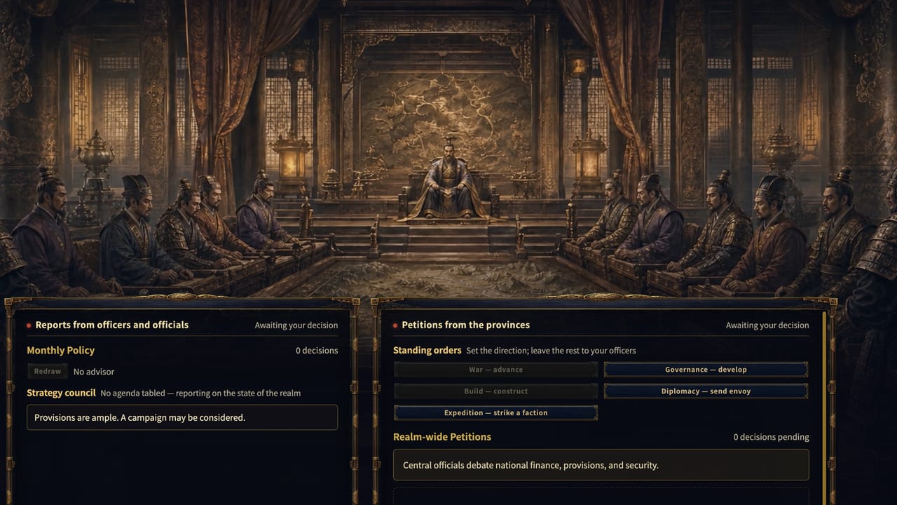 A ruler and officials gathered in the state council interface
