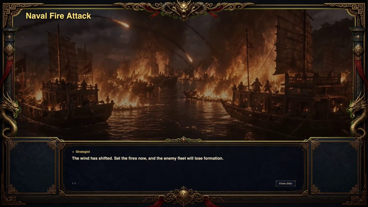 Fire spreading between fleets during the battle of Red Cliffs