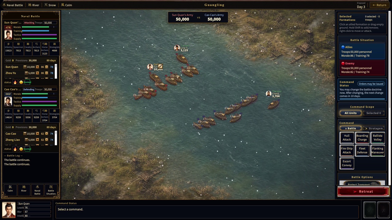 Naval battle command screen in Three Kingdoms Online