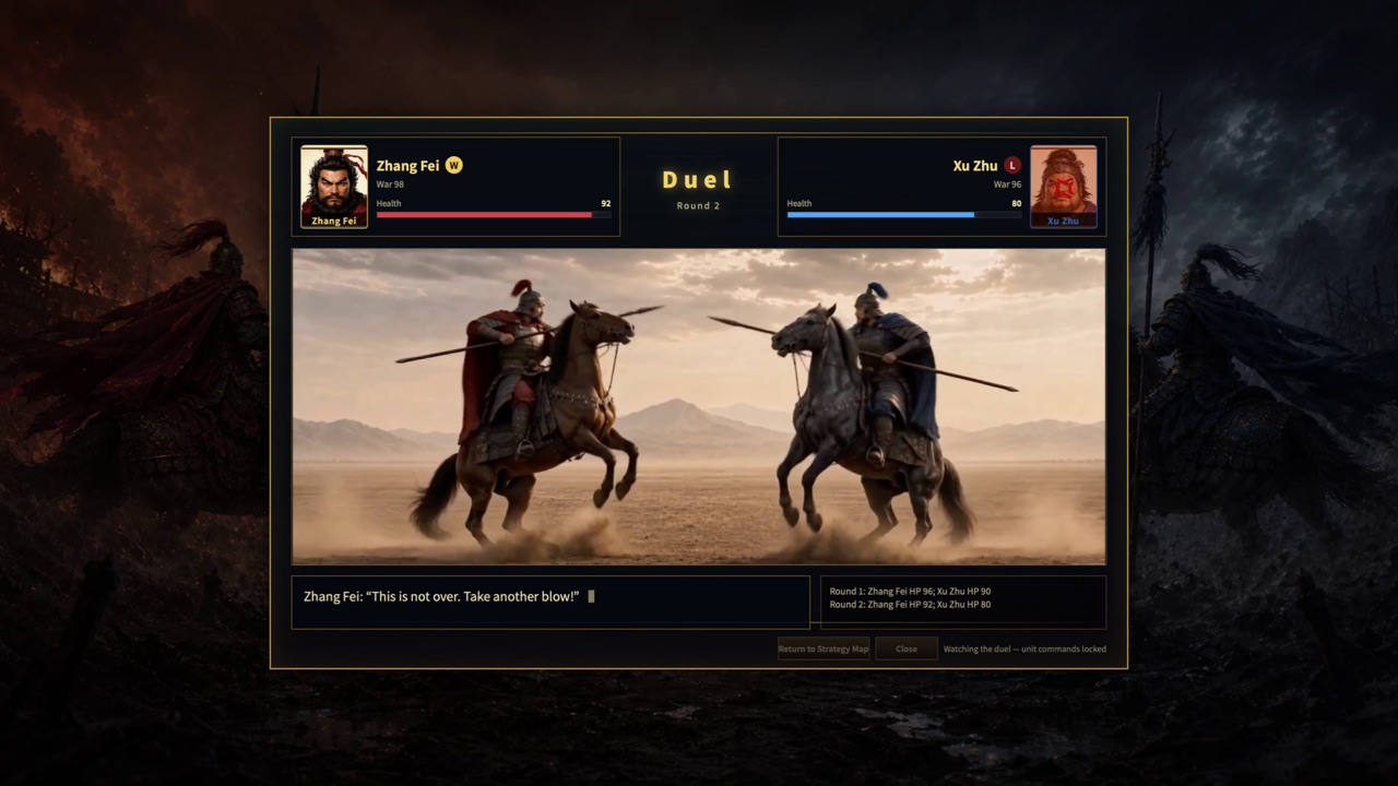 Duel result screen in Three Kingdoms Online