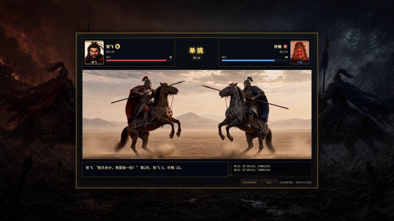 三国志：群雄集结的单挑结果界面